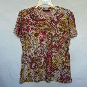 Tommy Hilfiger Tee Top Women’s Sz Medium Multicolor Paisley Flutter Sleeve Boho